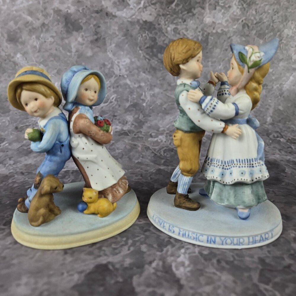 Vintage 70s 80s Set of 2 Porcelain Holly Hobbie Figurines Boy Girl Collectibles